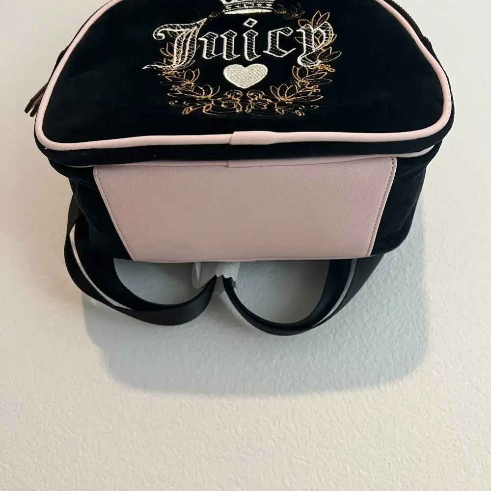 Juicy Couture Black/Pink Velvet Velour Mini Backpack Embroidered Bling Y2K